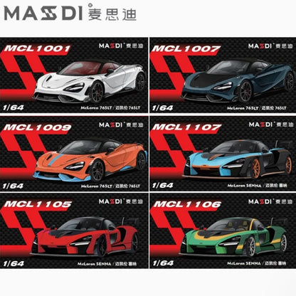 MASSDI Diecast Alloy 1/64 765LT MCL1001/1007/1009 Senna MCL1105/1106/1107 Car Model Static Collection Decorated Holiday Gifts