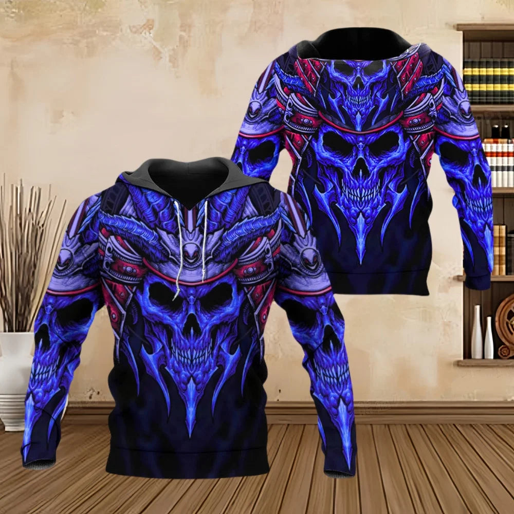 Fashion Men Hoodies Four Seasons Vintage Skull 3D Print Pullover Sweatshirts Men Comforts Kangaroo Pocket Y2k Hoodies Clothing