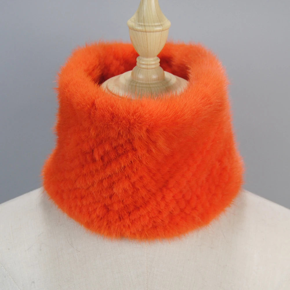 2025 New Women Winter Real Mink Fur Scarves headbands Good Elastic Knitted Natural Mink Fur Scarf Thick Warm Lady Fur Ring Shawl