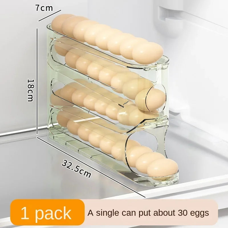 Transparent slide egg storage box 4-layer ladder egg box storage refrigerator side door large capacity automatic egg roller