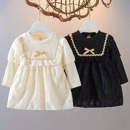 Girls' Elegant New Fashion Princess Style Super Fairy Mesh Long Sleeve Dress Spring And Autumn Folded Skirt Autumn Dress