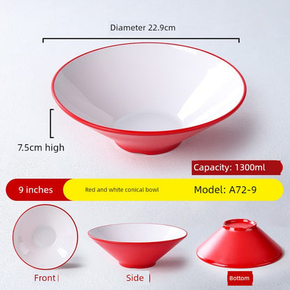 Melamine Rain-Hat Shaped Bowl Commercial Ramen Bowl River Snail Rice Noodle Bowl Noodle Restaurant Dedicated Noodles with Soy Sauce Wonton Pig's Knuckle Rice Spicy Hot Large Bowl
