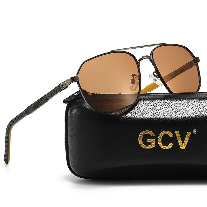 GCV Brand Classic Pilot Square Polarized Sunglasses Metal Frame Men's Driving Male Sun Glasses Eyewear UV Blocking Luxury