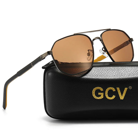 GCV Brand Classic Pilot Square Polarized Sunglasses Metal Frame Men's Driving Male Sun Glasses Eyewear UV Blocking Luxury