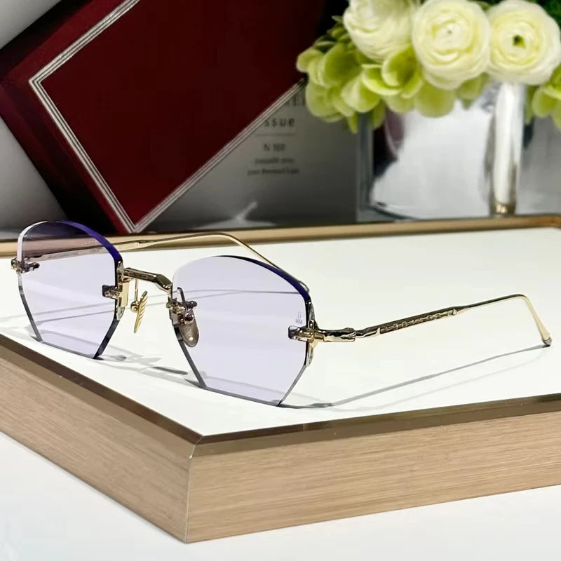 Luxury Rimless Sunglasses OATMAN Irregular Square Alloy Top Quality Men and Women Original Design UV400gafas with Inner Case