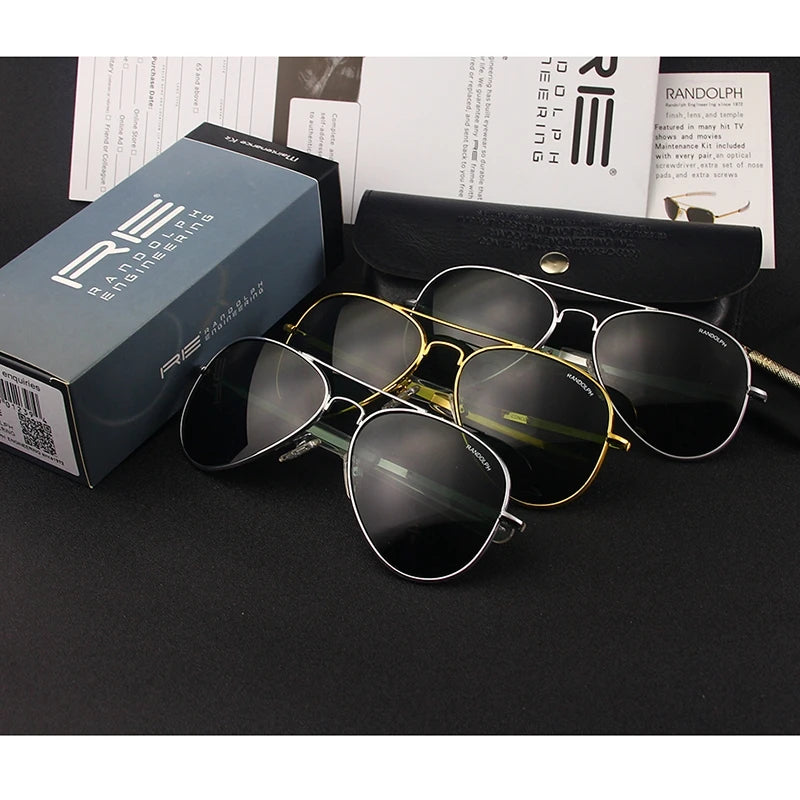 RANDOLPH RE Sunglasses Men American Army Military Aviation Pilot Sun Glasses AGX Tempered Glass Lens Woman Luxury Brand Vintage