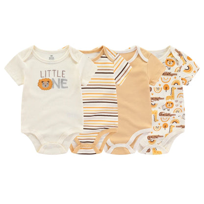 4/5PCS Cotton Bodysuits Print Newborn Baby Girl Clothes Short Sleeve Cartoon Baby Boy Clothes Set Solid Color Summer Bebes