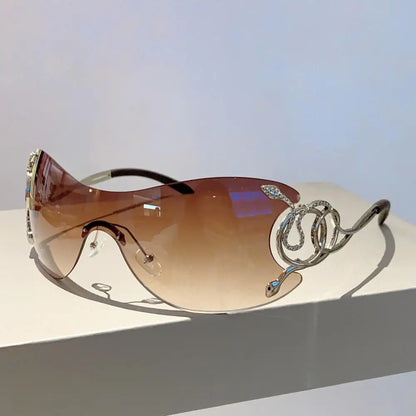 Gradient Snake Shaped Mirror Leg Sunglasses Oversized