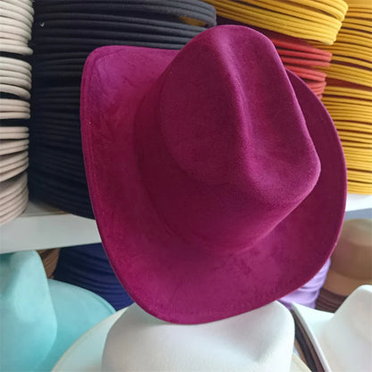 Western suede leather 7.5CM Western denim women's Fedora hat men's church jazz hat fashion travel party hat denim hat 2024