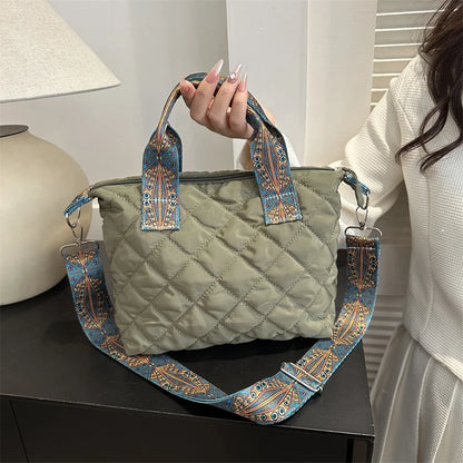 Lingge Quilted Padded Large Tote Nylon Women Handbags