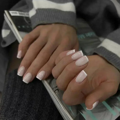 24Pcs French Tip  Press on Nails Short Coffin False Nails Simple Wearable Fake Nails Frosted Full Cover Press on Nail Tips Art