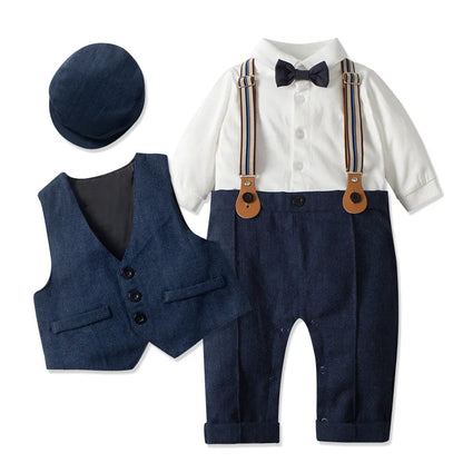 Baby Boys Gentleman Outfits Suits Clothing Spring and Autumn Children One-Piece Rompers Jacket Hat Suit Baby Boy Clothes