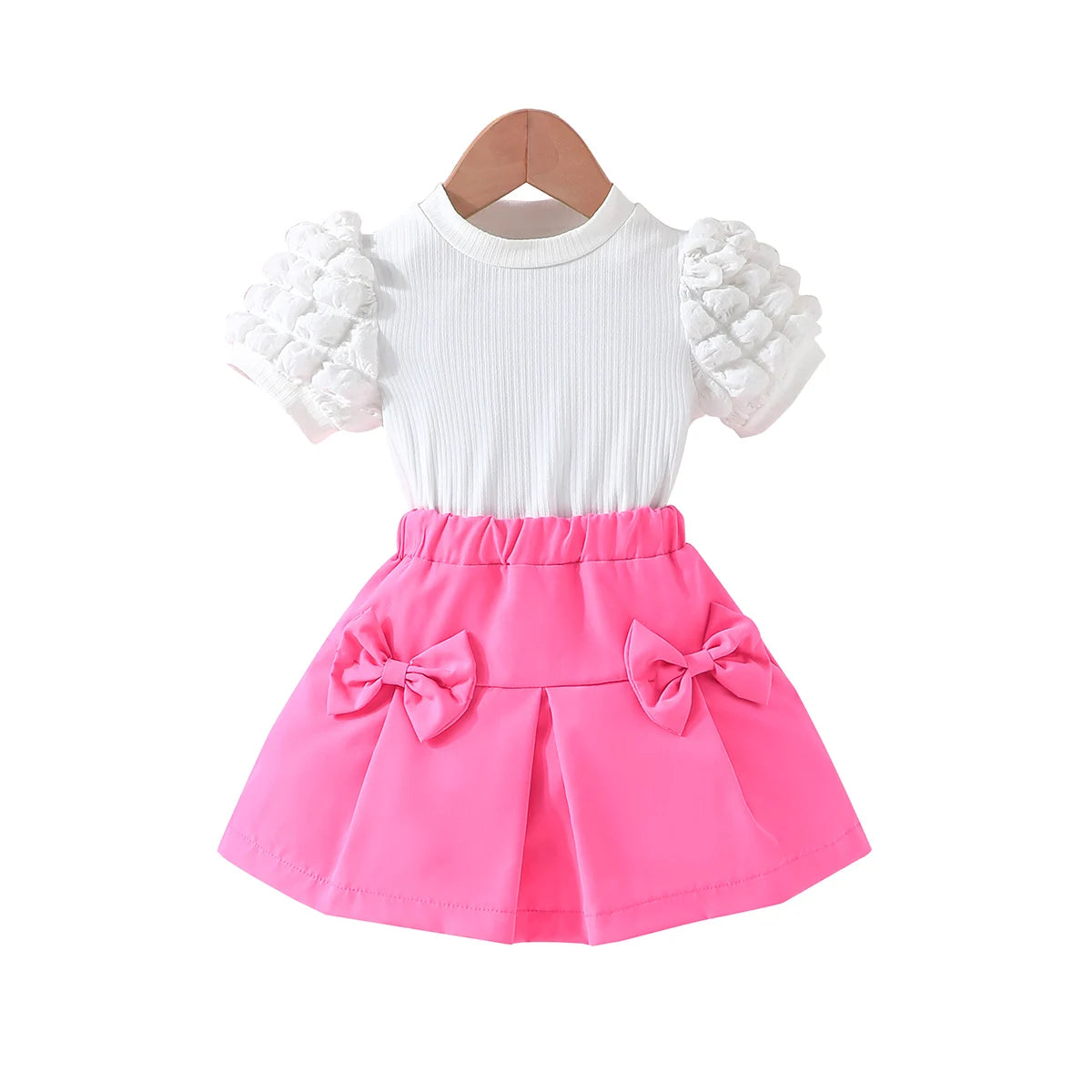 Terno For Kid Girl   Puff Sleeve Blouse and Elastic Skirt Summer Outfit Toddler Infant Clothing Set Kids Wear