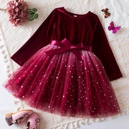 Kids Girls Dress for Sequin Long Sleeve Princess Party Dress