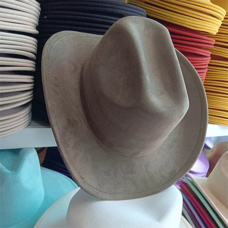 Western suede leather 7.5CM Western denim women's Fedora hat men's church jazz hat fashion travel party hat denim hat 2024