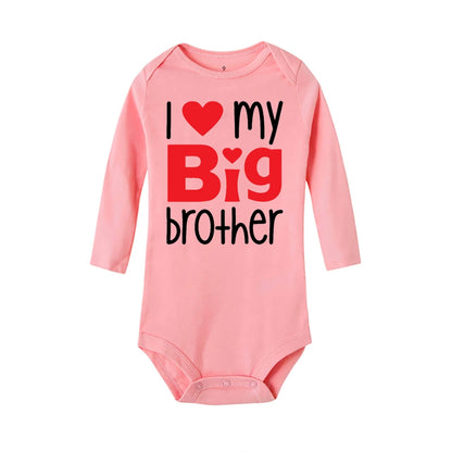 Heart Pattern&I Love My Big Brother Baby Jumpsuit Cute Newborn Long Sleeve Bodysuit Round Neck Girl Boy Jumpsuit As Gift To Baby