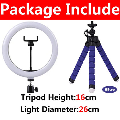 10 inch LED Ring Light with Mini Tripod 26cm LED Round Photography Fill Light Remote Dimmable for Tiktok YouTube Live Video Lamp