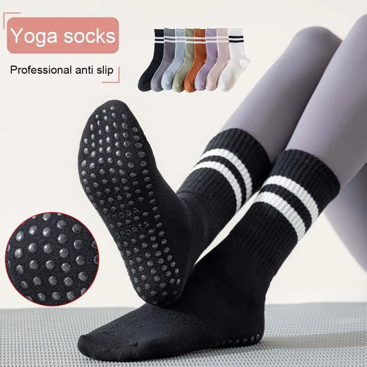 8 Colors Sports Socks Cotton Mid-tube Bottom Professional Non-slip Silicone Indoor Fitness Socks Gym Dance Pilates Yoga Socks