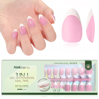 NAILPOP 150PCS Short Coffin Press on Nails 3 in 1 Coat Soft Gel Nail Tips French Tip Press on Nails 15 Sizes of Nail Art DIY