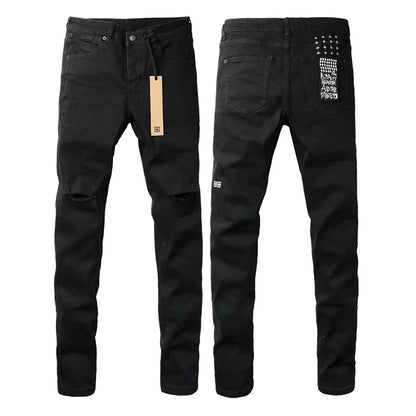 Fall 2024 New KSUBI Jeans American High Street Basics Made Old Patch Stretch Pants Men's Hip Hop Ripped Skinny Low-rise Jeans