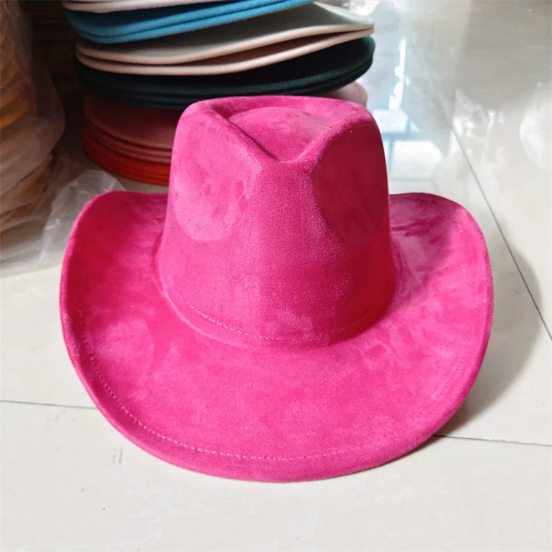 Western suede leather 7.5CM Western denim women's Fedora hat men's church jazz hat fashion travel party hat denim hat 2024