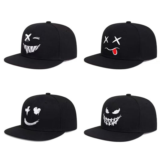 Unisex Fashionable Funny Expressions Embroidered Hip-Hop Hat, Flat Top Baseball Cap Suitable For Outdoor Leisure Sports