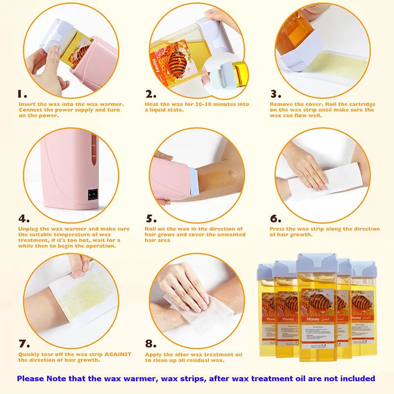 Roll on Wax Kit Waxing at Home with 2 Wax Cartridges & 100 Pcs Wax