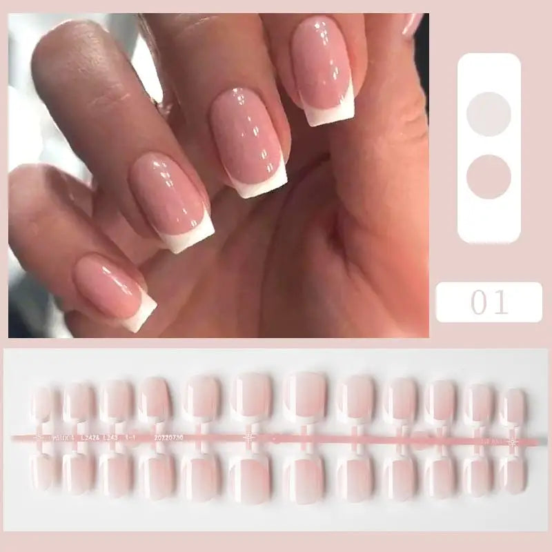 24pcs Short Sqaure Fake Nails for Summer Black Lace Press on Nail Simple False Nail Tips