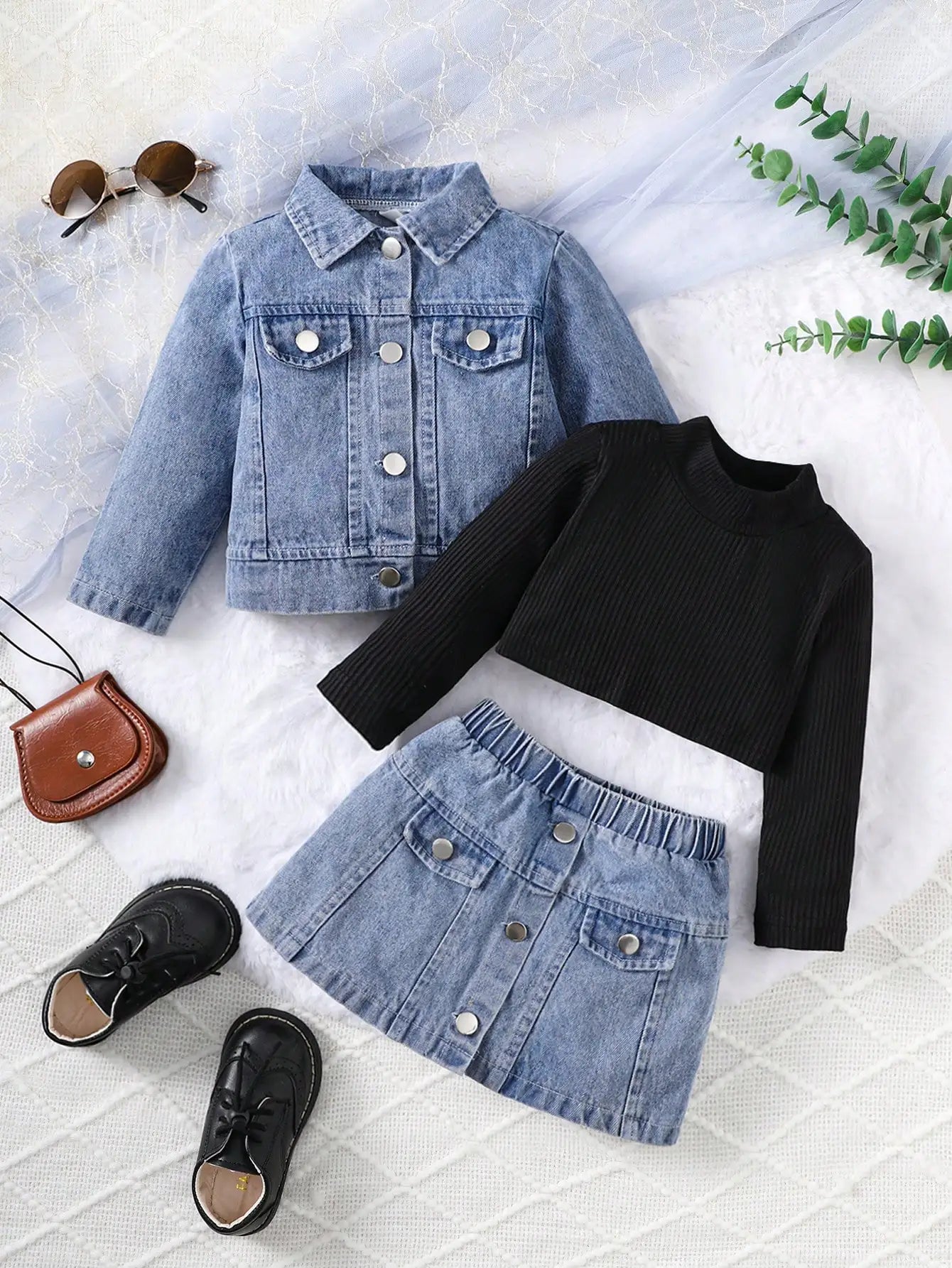 Baby Summer Comfortable Denim Casual Three Piece Set