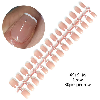 30Pcs French Gradient Short Ballet Nails Simple Nude Color False Nails Coffin Fake Nail Press On Nails Full Cover Nails