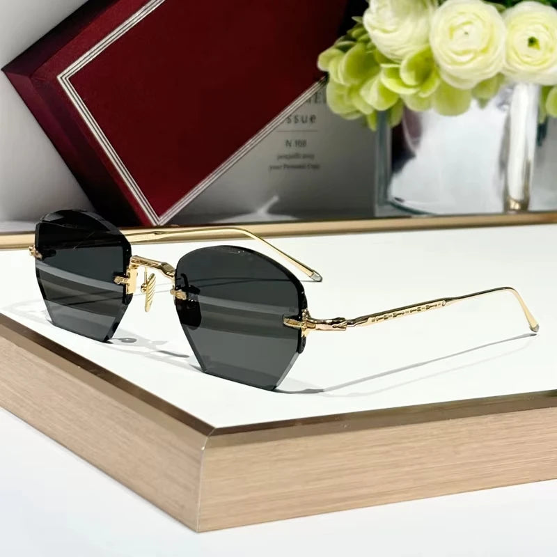 Luxury Rimless Sunglasses OATMAN Irregular Square Alloy Top Quality Men and Women Original Design UV400gafas with Inner Case