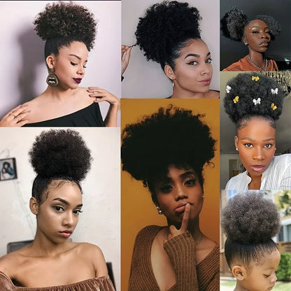 Kinky Curly Afro Puff Ponytail Extensions - Short Synthetic Updo Hair Pieces for Natural Look and Style - Hair Accessories