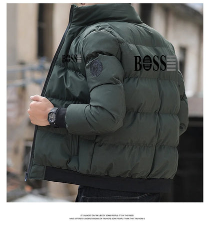 New Men's Padded Jacket Tiger Head Logo Short Thick Casual Men's Parka Winter Trend S-5XL