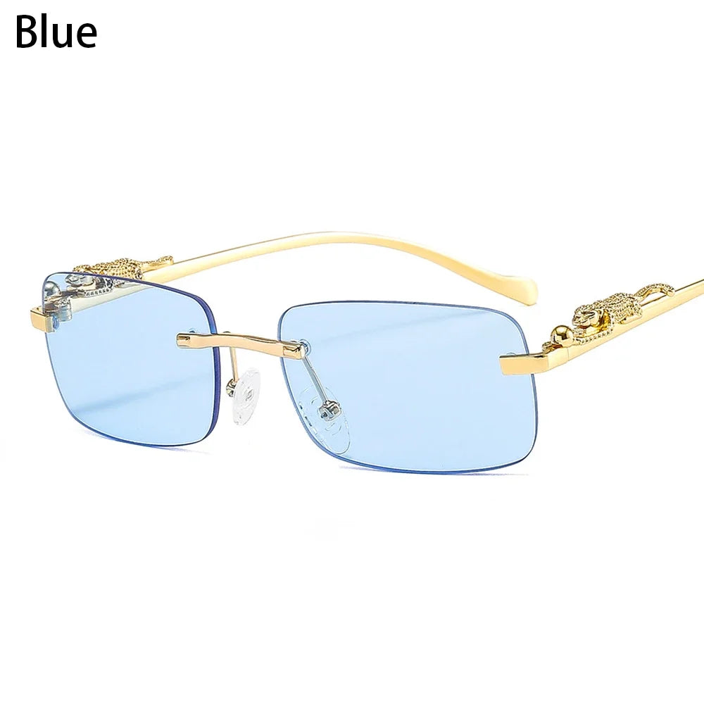 Square Rimless Sunglasses Women Men Cut Edge Golden Leopard Small Frame Sun Glasses Designer Retro Shade Eyewear UV400 oculos