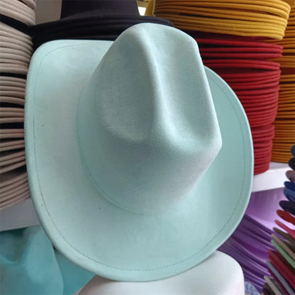 Western suede leather 7.5CM Western denim women's Fedora hat men's church jazz hat fashion travel party hat denim hat 2024