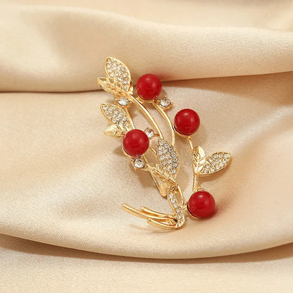 1PCS New Tulip Flower Golden Brooch Elegant Design Sense Rose White Stone Jewelry