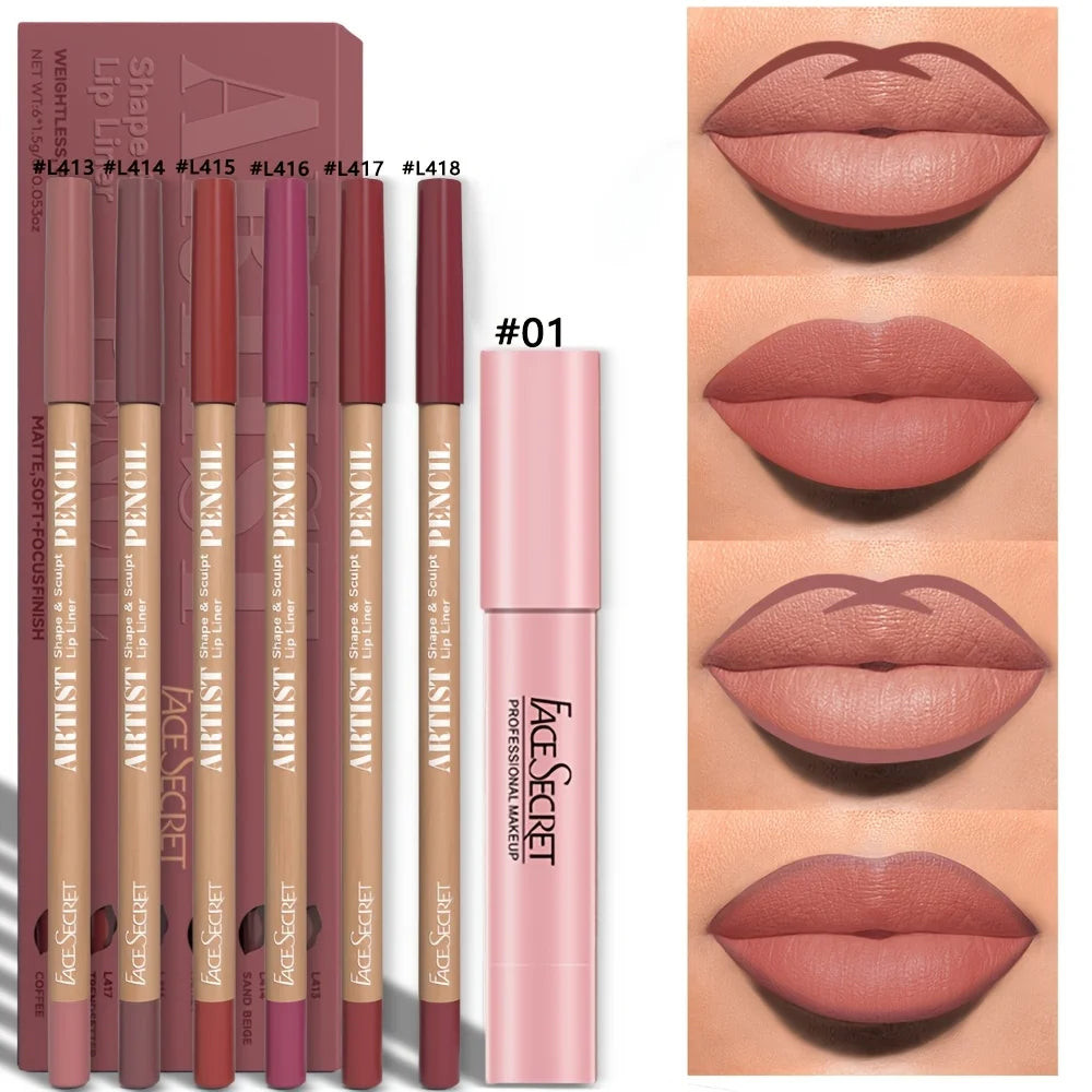 7Pcs Set Makeup Set Matte Lip Liner and Lipstick Matte Waterproof Long Lasting Lip Set Daily Makeup & Gift Box Lip Crayon Set