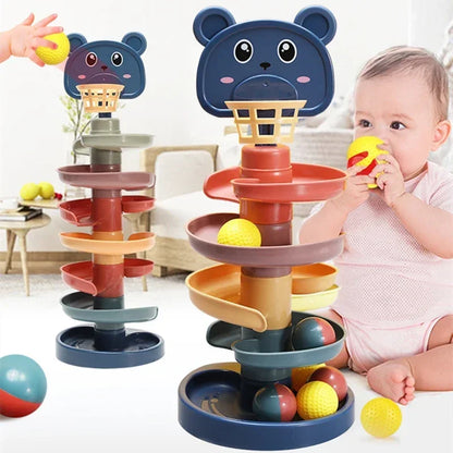 Baby Rotating 3/5/7-story Track Stacked Montessori Rolling Ball Tower Early Parent Child Education Interactive Toy Gift