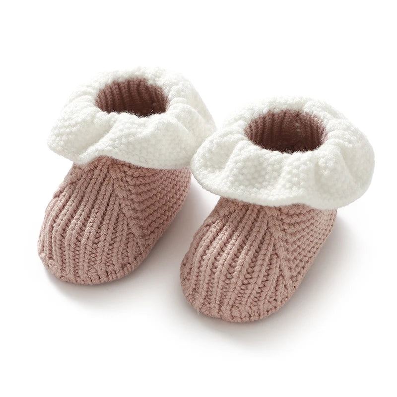 Newborn Baby Shoes Knitted Infant Girl Boy Boots Fashion Ruffles Slip-on Toddler Kid Footwear 0-18M Handmade Clothes Accessories