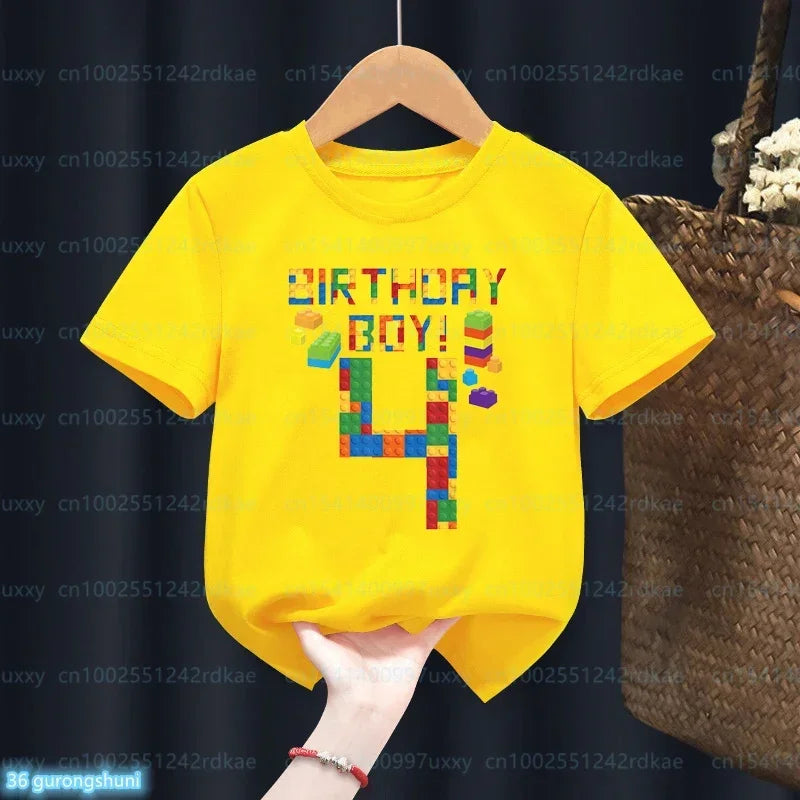 Summer Kawaii Kids 2-9th Birthday Master Builder Block Building Boys Cotton Tshirt Cute Children Tshirt Boys Tshirt Top