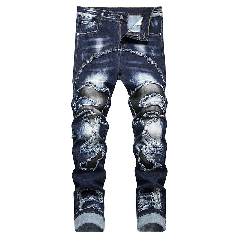 New Fashion Mens Cotton Ripped Jeans Casual Slim Skinny Blue Jeans Men Trousers Spring Male Stretch Hip hop Denim Pants