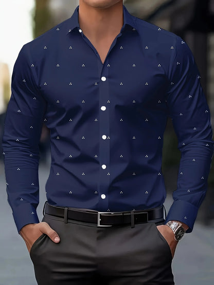 Men's Fashion Polka Dot Digital Print Shirts, Casual Breathable Lapel Button Long Sleeve Shirt Men's Clothing Men's Formal shirt