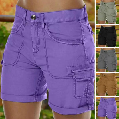 High Waist Button Flying Cargo Shorts Multiple Pockets Thin Sweat Absorbing Summer Wide Leg Casual Mini Shorts Streetwear