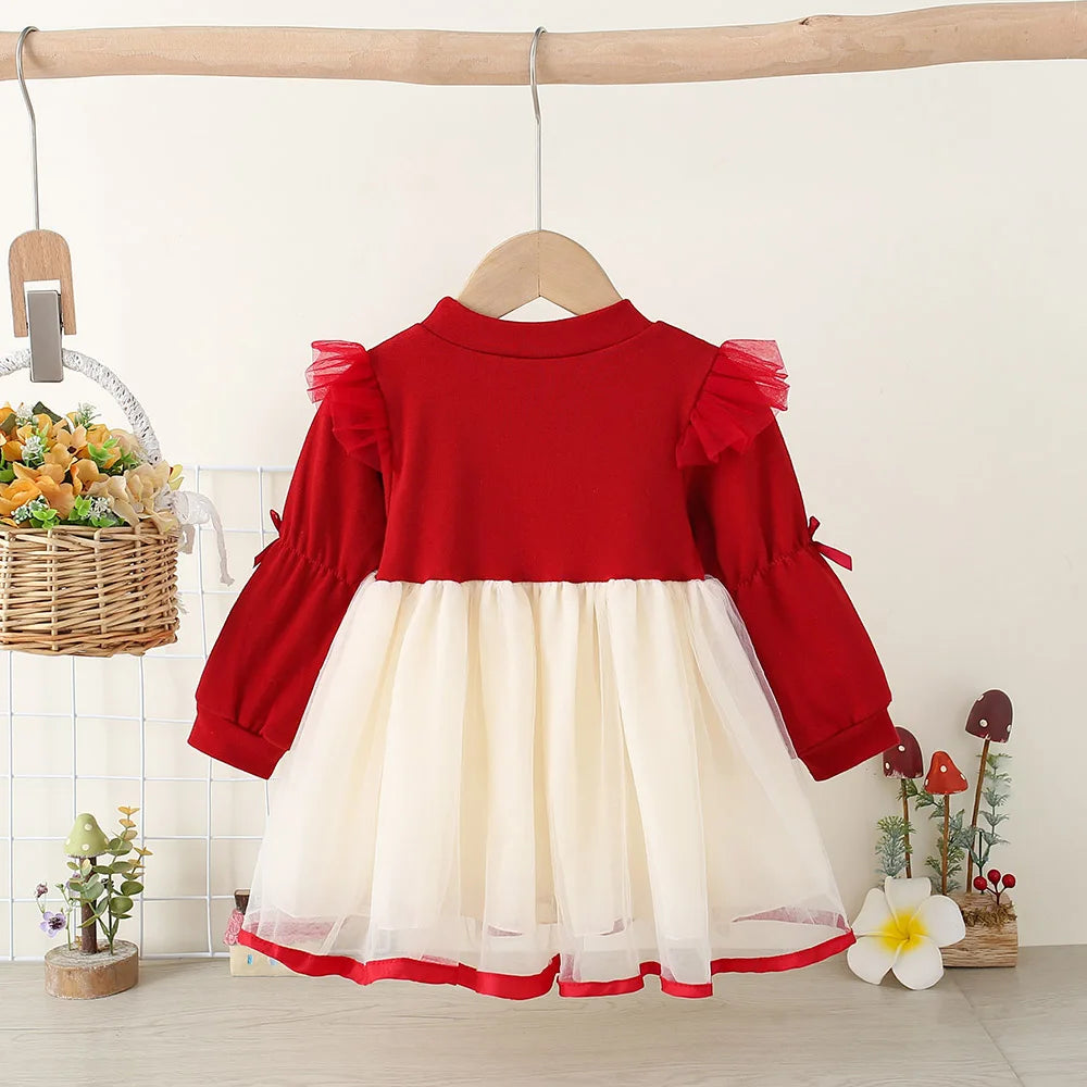 Fashion Kids Clothes Long Sleeve Princess Dress For Baby Girl One Years Old Birthday Party Dress