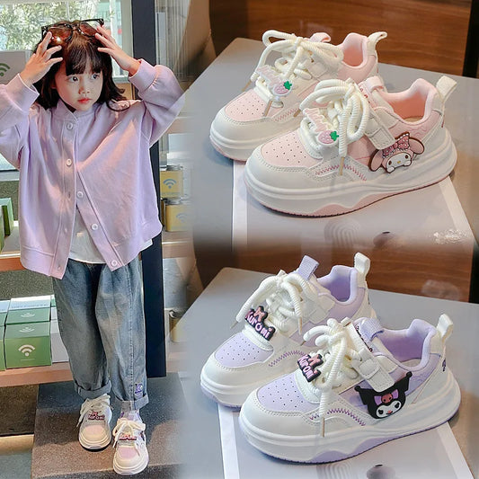 Children's Cute Melody Casual Board Shoes Girl's Cartoon Sneakers Spring and Autumn New Kawaii Kuromi Anti Slip Soft Sole Shoes