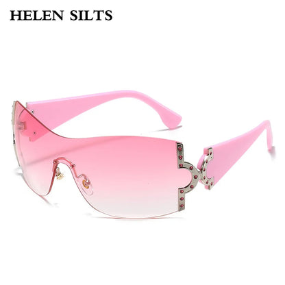 2000'S Fashion One Piece Sunglasses Women Luxury Shiny Crystal Sun Glasses UV400 Ladies Y2k New Colorful Eyewear Diamond Shades