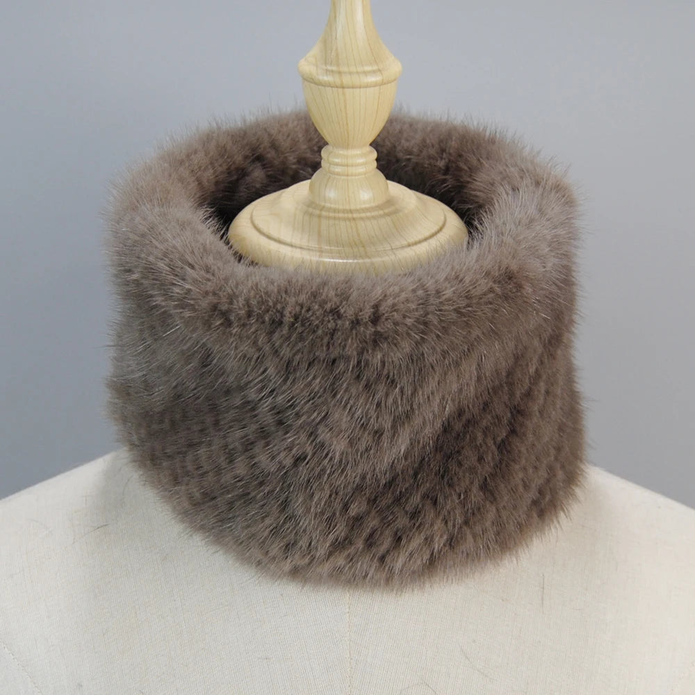 2025 New Women Winter Real Mink Fur Scarves headbands Good Elastic Knitted Natural Mink Fur Scarf Thick Warm Lady Fur Ring Shawl