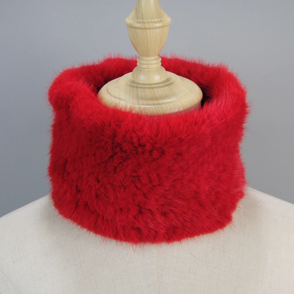 2025 New Women Winter Real Mink Fur Scarves headbands Good Elastic Knitted Natural Mink Fur Scarf Thick Warm Lady Fur Ring Shawl