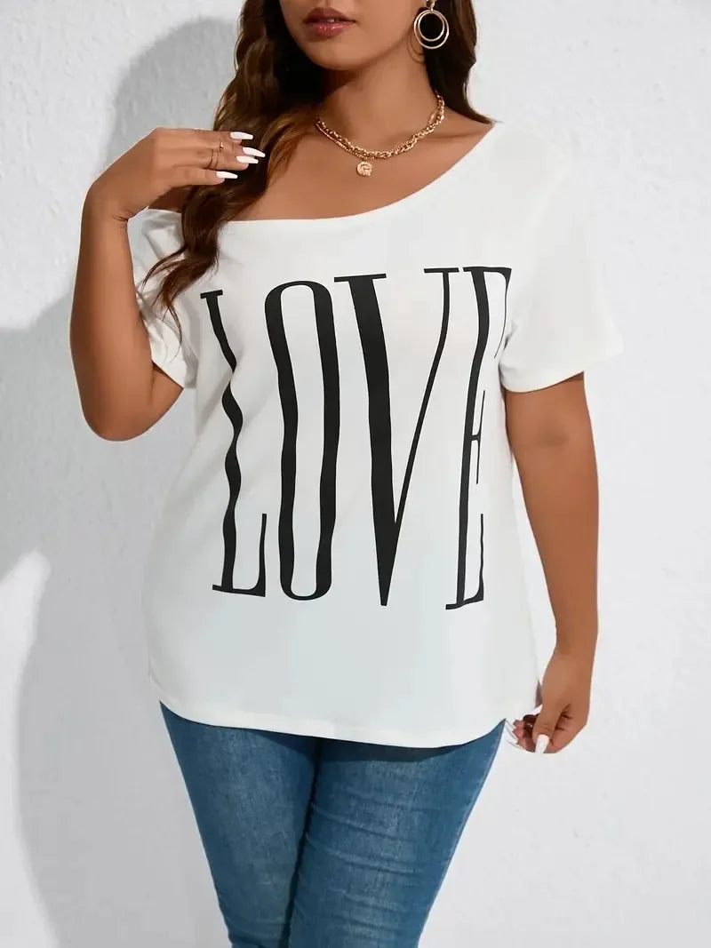 Plus Size 1XL-5XL Women's Fashion Off Shoulder Short Sleeved Loose L  T-shirt Casual Top Half Sleeved T-shirt