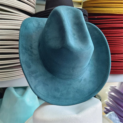 Western suede leather 7.5CM Western denim women's Fedora hat men's church jazz hat fashion travel party hat denim hat 2024